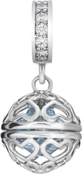 Rhodium on 925 Sterling Silver March Imitation Birthstone Blue Dangle Bead for European Charm Bracelets