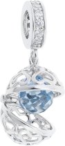 Rhodium on 925 Sterling Silver March Imitation Birthstone Blue Dangle Bead for European Charm Bracelets
