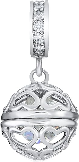 Rhodium on 925 Sterling Silver April Imitation Birthstone Clear CZ Crystal Dangle for European Charm Bracelet