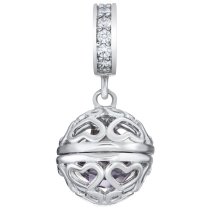 Rhodium on 925 Sterling Silver June Imitation Birthstone Purple CZ Crystal Dangle for European Charm Bracelets