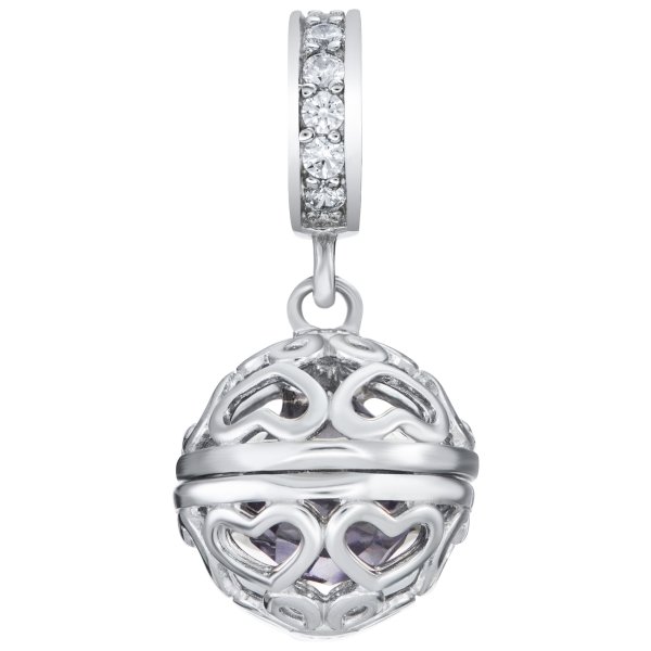Rhodium on 925 Sterling Silver June Imitation Birthstone Purple CZ Crystal Dangle for European Charm Bracelets