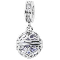 Rhodium on 925 Sterling Silver June Imitation Birthstone Purple CZ Crystal Dangle for European Charm Bracelets