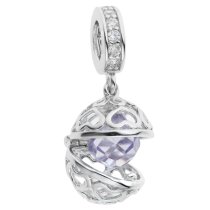 Rhodium on 925 Sterling Silver June Imitation Birthstone Purple CZ Crystal Dangle for European Charm Bracelets