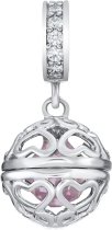 Rhodium-Plated 925 Sterling Silver Pink CZ October Imitation Birthstone Dangle Bead