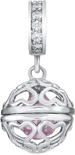 Rhodium-Plated 925 Sterling Silver Pink CZ October Imitation Birthstone Dangle Bead