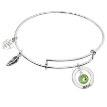 Sterling Silver Imitation Birthstone August Charm Bangle Bar Adjustable Bracelet