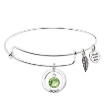 Sterling Silver Imitation Birthstone August Charm Bangle Bar Adjustable Bracelet