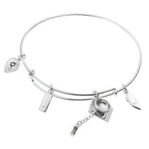 925 Sterling Silver Graduation Hat 2018 Made with Love Heart Feather Dangle Charm Adjustable Wire Bangle Bracelet