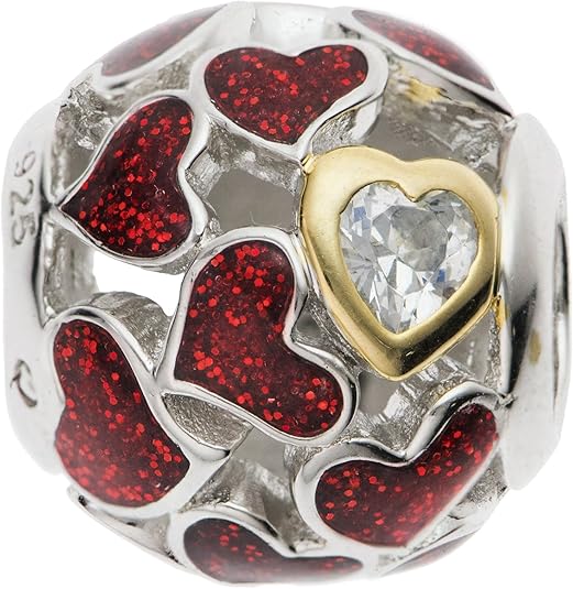 Rhodium on 925 Sterling Silver Lover Heart Infinity Love Enamel Bead for European Charm Bracelets
