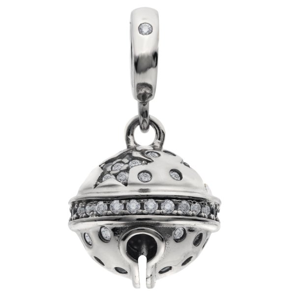 Rhodium on 925 Sterling Silver Jingle Bell dangle Bead for European Charm Bracelets