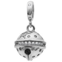 Rhodium on 925 Sterling Silver Jingle Bell dangle Bead for European Charm Bracelets
