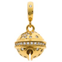 Gold-tone 925 Sterling Silver Twinkle Star CZ Jingle Bell Dangle Bead for European Charm Bracelets