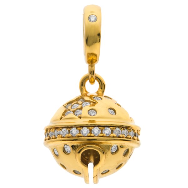 Gold-tone 925 Sterling Silver Twinkle Star CZ Jingle Bell Dangle Bead for European Charm Bracelets
