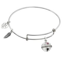 Rhodium on 925 Sterling Silver Jingle Bells CZ Dangle Charm Adjustable Wire Bangle Bracelet