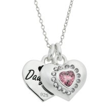 925 Sterling Silver Mom & Daughter Love Heart CZ Crystal Dangle Charm Chain Necklace 16″+2″ Extender