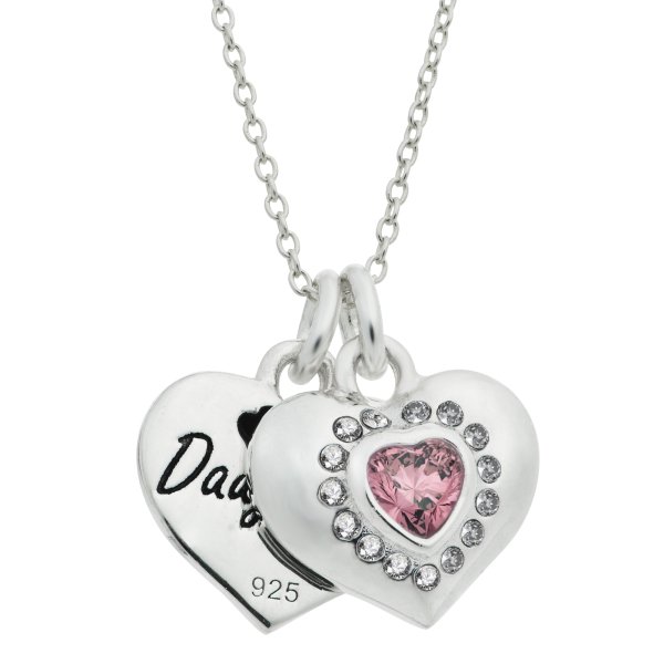 925 Sterling Silver Mom & Daughter Love Heart CZ Crystal Dangle Charm Chain Necklace 16"+2" Extender