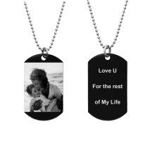 Stainless Steel Personalized Photo + Text Engraving Custom Dog Tag w/ Dot Ball Chain Necklace 24" - Handmade