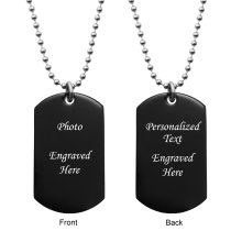 Stainless Steel Personalized Photo + Text Engraving Custom Dog Tag w/ Dot Ball Chain Necklace 24" - Handmade