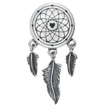 Sterling Silver Dream Catcher Net Feather Dangle Bead for European Charm Bracelets