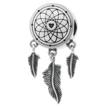 Sterling Silver Dream Catcher Net Feather Dangle Bead for European Charm Bracelets