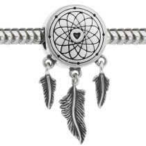 Sterling Silver Dream Catcher Net Feather Dangle Bead for European Charm Bracelets