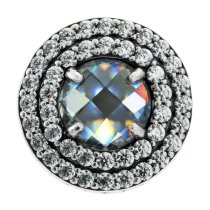 Sterling Silver Round Clear CZ Bead for European Charm Bracelets Birthstone April