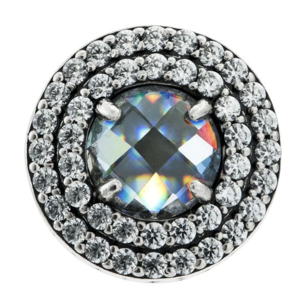 Sterling Silver Round Clear CZ Bead for European Charm Bracelets Birthstone April