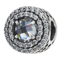 Sterling Silver Round Clear CZ Bead for European Charm Bracelets Birthstone April