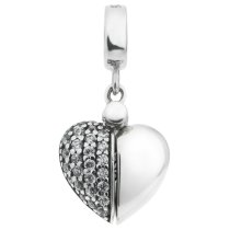 Sterling Silver I Love You Heart CZ Dangle Bead for European Charm Bracelets