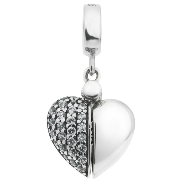 Sterling Silver I Love You Heart CZ Dangle Bead for European Charm Bracelets