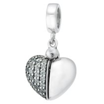 Sterling Silver I Love You Heart CZ Dangle Bead for European Charm Bracelets
