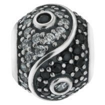 Sterling Silver Yin Yang Tai Chi CZ Crystal Dangle Bead for European Charm Bracelets