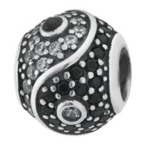 Sterling Silver Yin Yang Tai Chi CZ Crystal Dangle Bead for European Charm Bracelets
