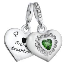 925 Sterling Silver Grandmother & Granddaughter Love Heart Green CZ Dangle Bead for European Charm Bracelets