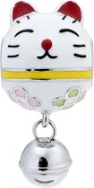 Rhodium on 925 Sterling Silver Fortune Lucky Cat Enamel Jingle Bell Dangle Bead for European Charm Bracelets