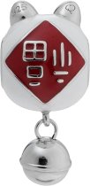 Rhodium on 925 Sterling Silver Fortune Lucky Cat Enamel Jingle Bell Dangle Bead for European Charm Bracelets