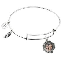 925 Sterling Silver Custom Photo Personalized Dangle Charm Adjustable Wire Bangle Bracelet