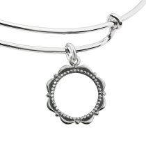 925 Sterling Silver Custom Photo Personalized Dangle Charm Adjustable Wire Bangle Bracelet