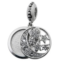 Sterling Silver Photo Moon Star Dangle Bead for Charm Bracelets Made of Swarovski Crystals