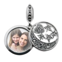 Sterling Silver Photo Moon Star Dangle Bead for Charm Bracelets Made of Swarovski Crystals