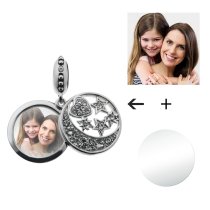 Sterling Silver Photo Moon Star Dangle Bead for Charm Bracelets Made of Swarovski Crystals