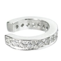 Rhodium on Sterling Silver Round Ring Clear CZ Crystal Pave Cuff Earring / Ear Wrap - Large