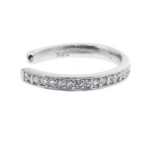 Rhodium on 925 Sterling Silver Round Ring Clear CZ Crystal Clip Cuff Earrings / Ear Cuffs Wrap 13mm