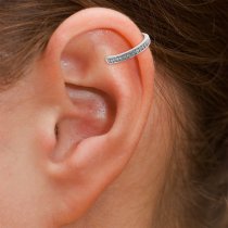 Rhodium on 925 Sterling Silver Round Ring Clear CZ Crystal Clip Cuff Earrings / Ear Cuffs Wrap 13mm