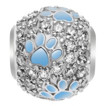 Rhodium on Sterling Silver Swarovski Crystal Blue Puppy Dog Paw Bead F/ European Charm Bracelet