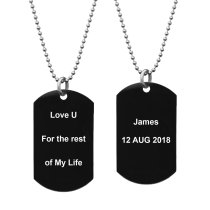 Personalized Message Two Sides Text Engraved Stainless Steel Custom Dog Tag w/ Dot Ball Chain Necklace 24″ - Handmade
