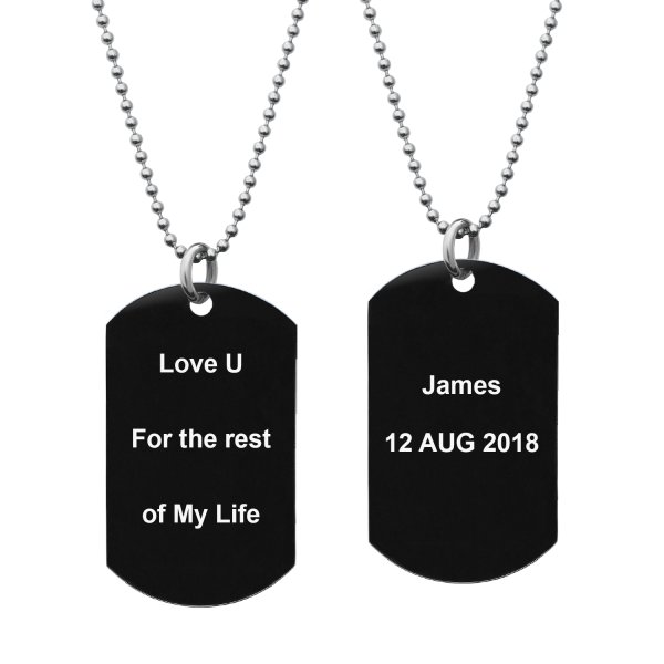 Personalized Message Two Sides Text Engraved Stainless Steel Custom Dog Tag w/ Dot Ball Chain Necklace 24" - Handmade