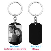One Side Personalized Photo Engraved Stainless Steel Custom Dog Tag Key Chain - Handmade