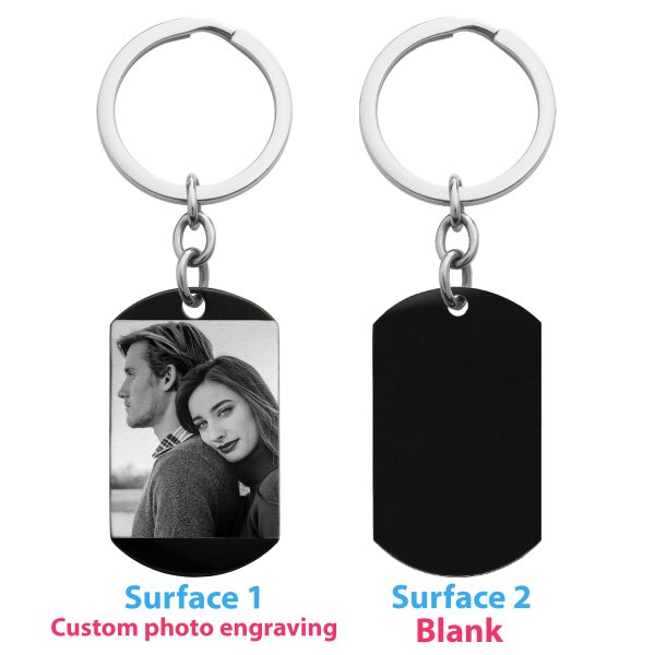 One Side Personalized Photo Engraved Stainless Steel Custom Dog Tag Key Chain - Handmade