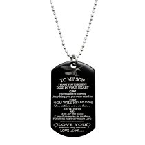 To My Son Fr Mom Love Note Personalized Text Engraved Stainless Steel W/custom Dog Tag Military Pendant, 24'' Necklace
